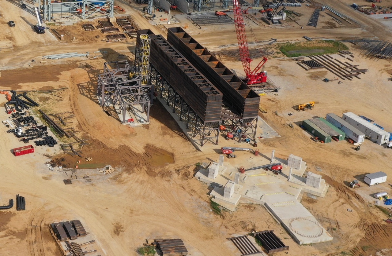Baghouse dust collector construction for cement plant aerial view